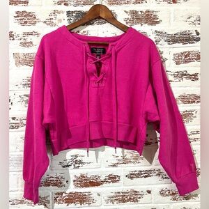 Victoria’s Secret Sweatshirt Cropped Lace Up Cotton Magenta Pink Sz M